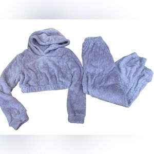 Lilac Purple Faux Fur Comfy Cropped Hoodie Jogger Set Medium